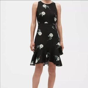 Banana Republic Black Floral Sleeveless Ruffle Dress